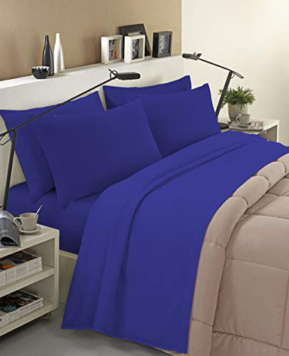 Banzaii Ensemble de Draps Parure de Linge de lit en Flanelle Anti-Boulochage 100% Coton 180x200 cm Bleu