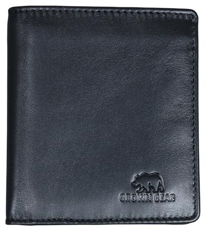 BROWN BEAR Geldbörse klein Leder Schwarz RFID-Schutz mit Münzfach - Echtleder Portemonnaie extra flach für Herren & Damen - Mini Geldbeutel für mindestens 8 Karten - BB Slim Wallet Tim BK