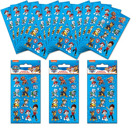 Paper Projects Paw Patrol Lot de 18 feuilles d'autocollants pour sac de fête | Parfait pour les fêtes d'enfants et les cadeaux de Noël | Peut être utilisé pour la décoration et le scrapbooking, bleu,