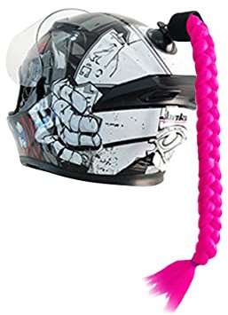 iSpchen Motorradhelm Abnehmbarer Pferdeschwanz Motorrad Helm Zöpfe Retro Motorrad Helm Zöpfe mit Saugnapf Dekoration Haarschmuck für Fahrrad Motorrad Roller Helm Zubehör, Rosa