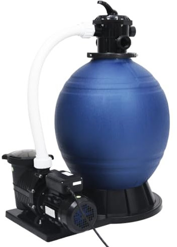 vidaXL Sandfilter mit 7-Wege-Ventil Pool Sandfilteranlage Filterkessel Filterpumpe Schwimmbadpumpe Sandfilterpumpe 1000W Pumpe Blau Schwarz