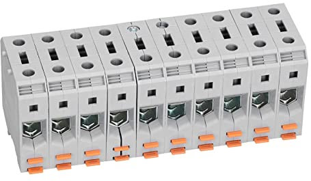 Kadimendium Bornier de Rail UK-50N Blanc 10 Positions 10 Pôles 150 A 1000 V 16-50 mm² (fil dur) 25-50 mm² (fil souple) Montage sur Rail DIN Vis Cuivre Étamé ABS Blanc