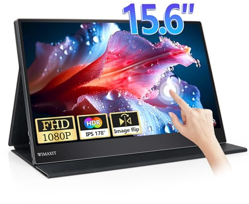 Wimaxit 15.6 Full HD Portable Monitor Touch Screen IPS Non-glare Inbyggda högtalare Eye Care USB Type-C Micro HDMI med Smart Case Kompatibel för laptop, PC, spelkonsol