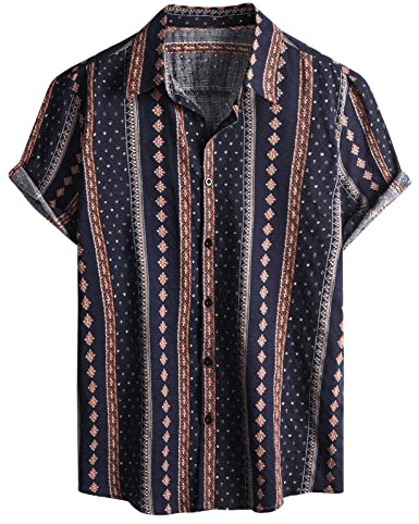 Yuson Girl Hawaii-skjorta män funky Hawaii-skjorta män kortärmad fritidsskjorta button down bomull sommarskjorta Hawaii-tryck strandskjorta semester skjorta strand resa skjorta, marinblå, XXL
