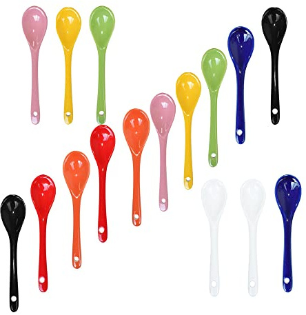Lotatheta 2 Pcs of each 8 Color Porcelain Egg Spoons Ceramic Spoons 5 inch Coffee Dessert Yogurt Tea Milky Tea