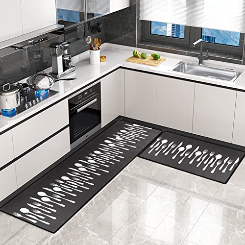 BWBIKE Set di Tappeti da Cucina 2 pezzi Tappetini da Cucina Antiscivolo Tappetini Lavabili per Cucina Sala da Pranzo, Pavimento Casa, Ufficio, Lavandino, Lavanderia, 40 x 60 cm + 40 x 120 cm,X20