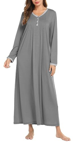 Ekouaer Camisón De Manga Larga para Mujer Camisón De Invierno Largo con Cómodo Pijama Amplio Unita Homewear