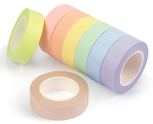 Hutou 8 Rolls Washi Tape Colored Masking Tape 1/2 Inch, Pastel Colors