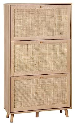 Schuhschrank mit 3 Klappen und Rohrgeflecht, Bohème, B 75 x T 26 x H 131cm