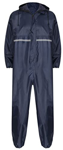 Jugaoge Unisex Motorrad Regenanzug für Damen und Herren Outdoor Einteiler Wasserdichter Overall Jumpsuit mit reflektierenden Streifen Arbeitsoveralls Dunkelblau 3XL