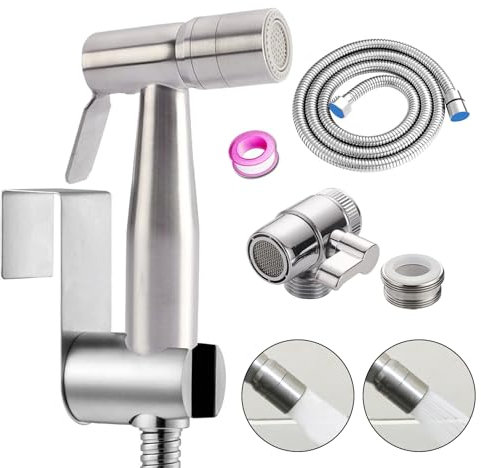 Kit per bidet con doccetta a 2 modalità in acciaio inox, per bidet, WC, doccia, con deviatore a 2 vie, tubo flessibile da 1,5 m e supporto per doccetta