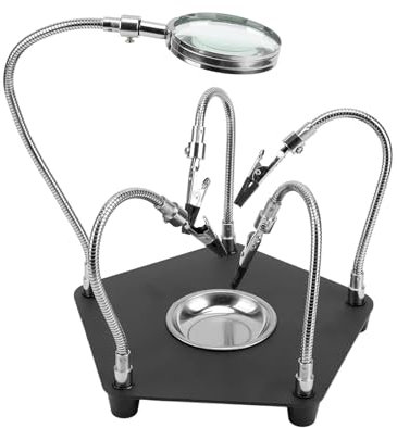 YIDOUJIN Soldadura Soporte, Estación de soldadura con 3X Lupa y 4 brazos magnéticos flexibles, Tercera Mano de ayuda para soldar para trabajos de soldadura y artesanía