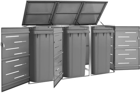 Générique Abri pour Trois poubelles 207x77,5x112,5 cm INOX,Maison & Jardin,Produits ménagers,Accessoires pour conteneurs à déchets,Cache-conteneurs à déchets,Anthracite,114.97 LB,149556