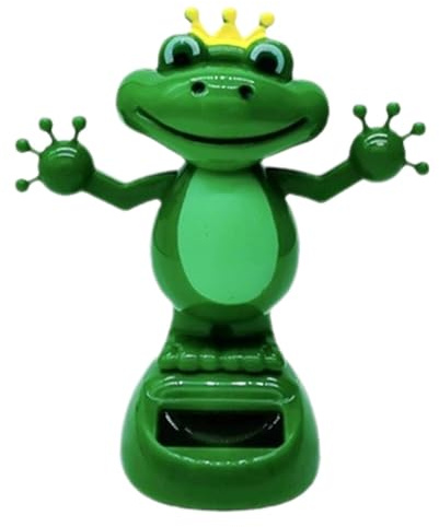Figura de rana solar con corona que se mueve | Figura solar con cabeza oscilante | Príncipe rana | Muñeca con energía solar con mano sacudida – para el salpicadero del coche, mesa