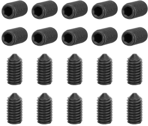 sourcing map 20Pcs Set Screws M6x10mm Carbon Steel Cone Point Hex Socket Grub Screws for Machinery, Home Repairs, and Fixtures Black