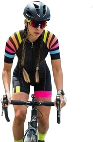 Women's Cycling Suit Triathlon Racing Team Jersey One Piece Jumpsuit Short Sleeve Tight Cycling Suit GEL Pad XS-3XL, 1, Large