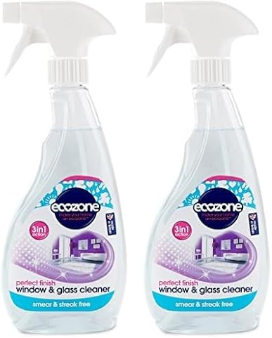 Ecozone Window & Glass Cleaner, Leaves Smear & Streak Free Shine, Clean & Polish with Natural Plant Extracts, Citrus-Floral Scent, for Windows, Doors, Mirrors & Surfaces, Vegan Friendly (500ml Spray)