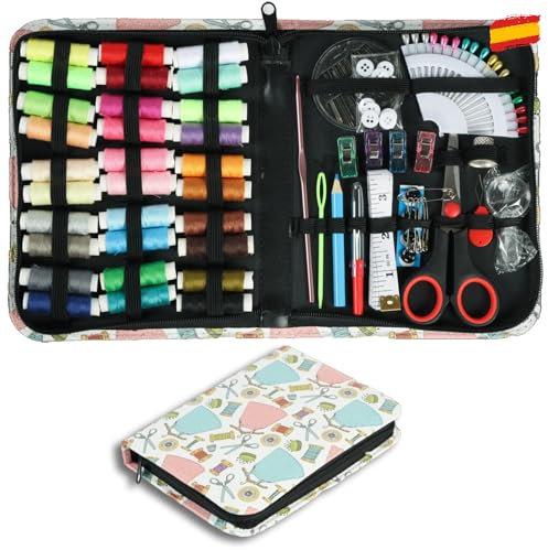 JUCES HOGAR® - Costurero completo con 30 hilos de colores - Kit de costura para viajes y accesorios - Caja de costura ideal para manualidades de adultos y reparaciones
