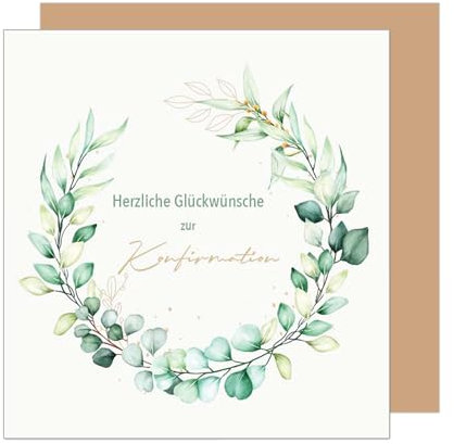 Edition Seidel Premium quadratische Glückwunschkarte zur Konfirmation mit Umschlag. Konfirmationskarte Karte Grußkarte Junge Mädchen Jugendliche Kranz Zweige (KFQ109 SW025)