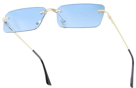 besbomig Occhiali da Sole Rettangolari Senza Montatura Donna Uomo Retrò Quadrati Ultra Piccoli Antiabbagliamento Occhiali da Festa in Metallo Moda UV400 Protezione