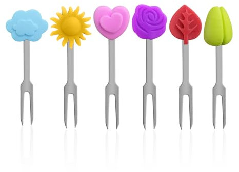 PLLDVEFD 6 Pieces Stainless Steel Fruit Forks, Creative Shaped, Reusable, Food Decoration Supplies