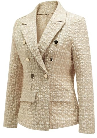 YYNUDA Blazer dam lätt sommardräkt kavaj med tryck eleganta lediga kläder enfärgad kostym festlig bröllop kontor, Beige, L