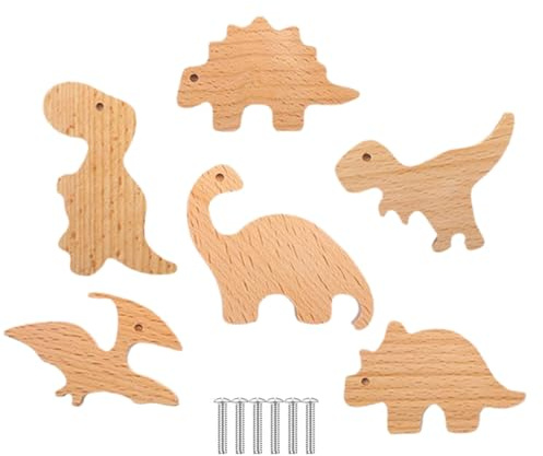 Yhsioaklo 6 poignées de tiroir pour enfant | Boutons d’animaux en bois | Boutons de commode décoratifs, thème dinosaure, poignées de tiroir décoratives de chambre à coucher, bouton en bois pour bébé