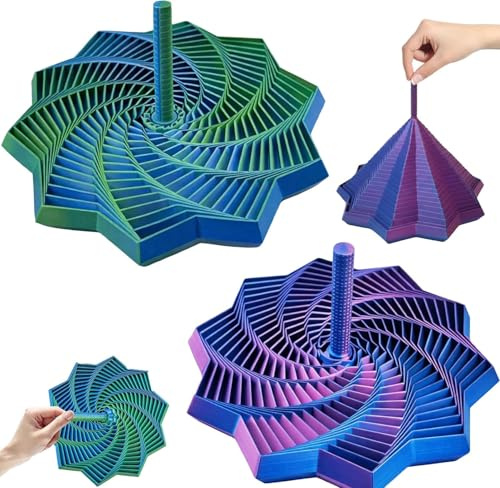 Fractal 3D Fidget Star Twin Pack – 3D-leksak med expanderbar hexagonal design, tangle Fidget-leksak och fidgetleksaker för ångestlösning och fokus (grön och lila)