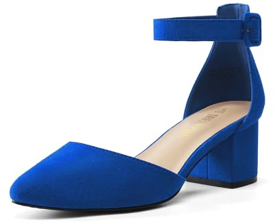 DREAM PAIRS Women's Elastic Ankle Straps Court Shoes,Royal/Blue,7