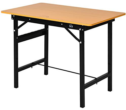 HOMCOM 100 cm Foldable Garage Work Bench, Craft Table MDF Workstation, Heavy-duty Steel Frame with Ruler, Protractor