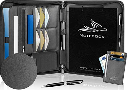 Royal Phoenix® Affärsskrivmapp A4 'Raven' – högkvalitativ konferensmapp dubbel dragkedja – inkl. kreditkortsfodral + andra extrafunktioner – arbetsmapp av högkvalitativt konstläder antracitgrå