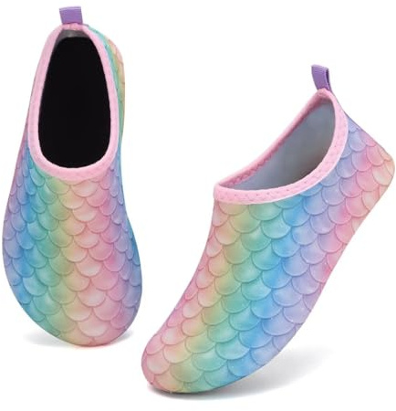 IceUnicorn Badeschuhe Kinder Schwimmschuhe Jungen Mädchen Strandschuhe Baby Aquaschuhe Barfußschuhe Kleinkind Wasserschuhe(Regenbogenfischschuppen, 22/23 EU)
