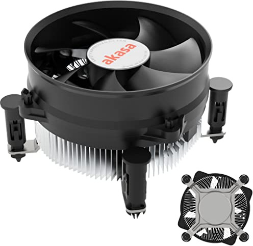 Akasa Geräuscharm Intel® LGA1700 & LGA1851 Kühler, 95mm PWM Lüfter für Core™ i9 Prozessoren bis zu 77W TDP, Kühlkörper mit Aluminium Kern, Werkzeugfreie Push-Pin Design, AK-CC6603EP01