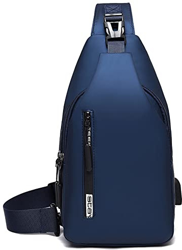 NEUSOP Enaxelryggsäck herr bröst crossbody-väska vattentät axelväska med USB-laddning, midjeväska liten slingväska axelväska för resor, cykling, arbete, sport, Blå, 17x6x31cm