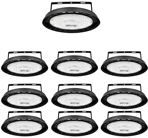 Blivrig 10 st 200 W LED verkstad UFO 6 500K kall vit med stativ, 2 0 000 LM industriell lampa pendellampa IP65 vattentät, 216 LED hög bär, takbelysning, för lager, fabrik