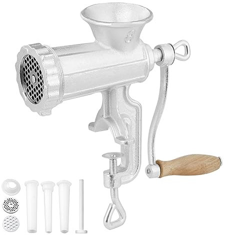 VEVOR Manual Meat Grinder, Heavy Duty Cast Iron Hand Meat Grinder with Steel Table Clamp, Meat Mincer Sausage Maker with 1 Cutting Blade, 2 Cutting Plates, 3 Sausage Tubes for Beef Pepper Mushroom