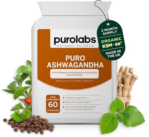 Purolabs Ashwagandha KSM-66® High Strength Capsules – Organic Ashwagandha with Black Pepper for Stress, Energy & Balance – Premium Tablets Alternative – 90 Vegan Capsules