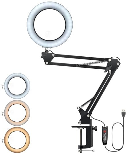 YGiTK Lampada con Lente d'ingrandimento LED 8X/15X,Lampada Scrivaniacon Lenti a Menisco di Estetista-3 Modalità Luce con 50cm Braccio Girevole per Lettura/Cucito/Nail Art -con Morsetto