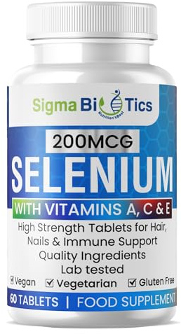 Selenium with Vitamins A, C & E - Promotes Healthy Hair, Skin & Nails - Supports the Immune System - Superior Absorption Formula - Vegan and Gluten Free - 60 Tablets for 2 Months Supply
