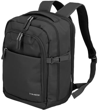 Travelite Handgepäck Rucksack, RyanAir Maße, KICK OFF, Laptop Rucksack 13 Zoll, Praktischer Rucksack mit Dehnfalte + Aufsteckfunktion, 40 cm, 20-23 Liter