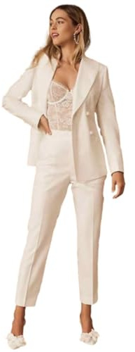 Cdkoke Damen Hochzeitsanzug Zweireihig Jacke Hose Lässig Smokings Zweiteilig Set