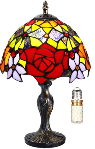 MIAOKE Stained Glass Lamp, lámpara de barroca, coloreado pantalla de vidrio, lámpara de mesa retro vintage, lámpara de noche, estudio, oficina-(luz-Peonía)