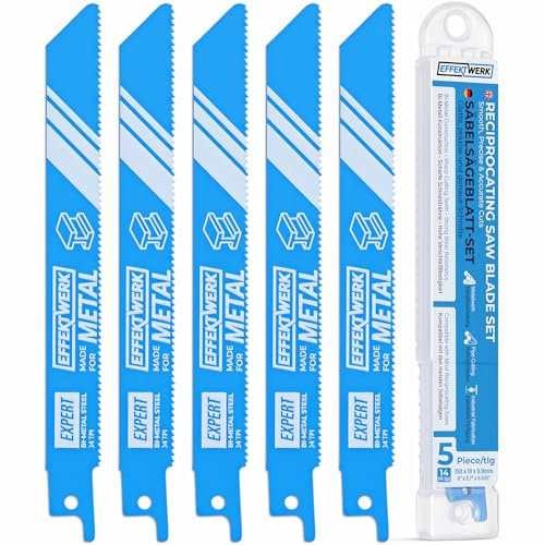 EffektWerk - Reciprocating Saw Blades for Metal - 5 Pieces - 6 / 150mm Bi-Metal Cutting Saw Blade Set - 14 TPI