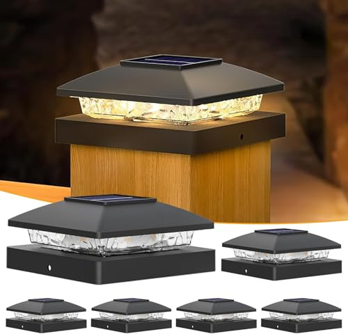 Gresonic 6 stycken solstolplock 10 x 10, stolpe utestängselstolpe, stolplock solvarm vit IP65 vattentäta stolpar lampor för staketstolpar (6-pack)