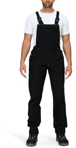 Mivaro Herren Latzhose Schwarz Größe M aus Baumwolle - Arbeitshose mit verstellbaren Trägern - robuste Arbeitslatzhose strapazierfähig & bequem - mit Taschen passend für Handwerk, BAU, Werkstatt