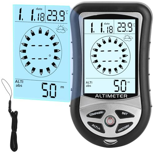Digital Altimeter, Digital Compass, Hiking Thermometer, Timer & Backlight, 8 in 1 Hand-Hold Barometer for Mountaineering Outside 2300 to 29500FT 1100MBAR, 300mbar to 1100mbar