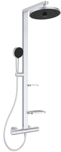Ideal Standard Ceratherm Alu+ freiliegendes Duschsystem, mehrere Duschfunktionen, Thermostatfunktion, Wasser- & Energieeinsparung, Kernelemente aus Aluminium, in silberfarbener Ausführung