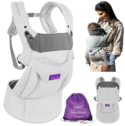 Chiquito | Mochila Portabebés 0-36 m (3,2-15 kg) | Ergonómica y transpirable Softflex Malla 3D | Soporte lumbar para mayor comodidad | Ajuste rápido | Postura M | Bolsa regalo incluida. (Gris Hielo)