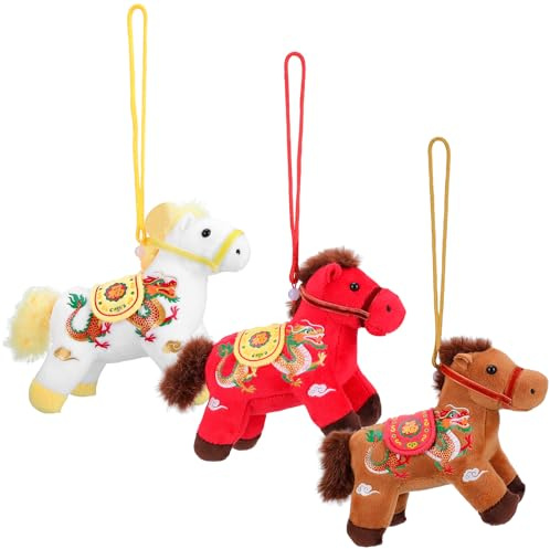 3 PCS 2026 Year of the Horse Mascot Plush Pendant Chinese New Year Hanging Ornaments Zodiac Horse Gift Stuffed Animal Zodiac Decoration Lunar New Years Home Spring Festival Decoration