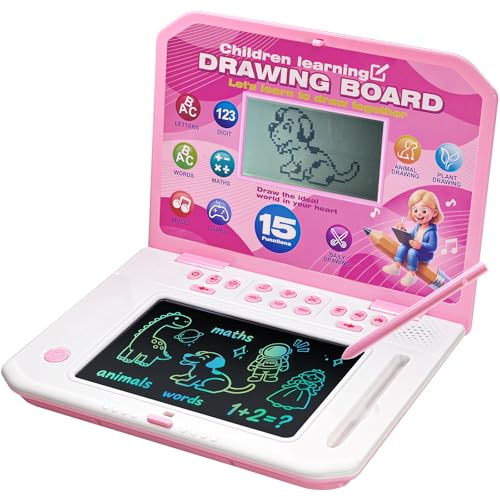 Happiegg Kids Laptop, 2-in-1 LCD Drawing Board & Learning Toy Pink